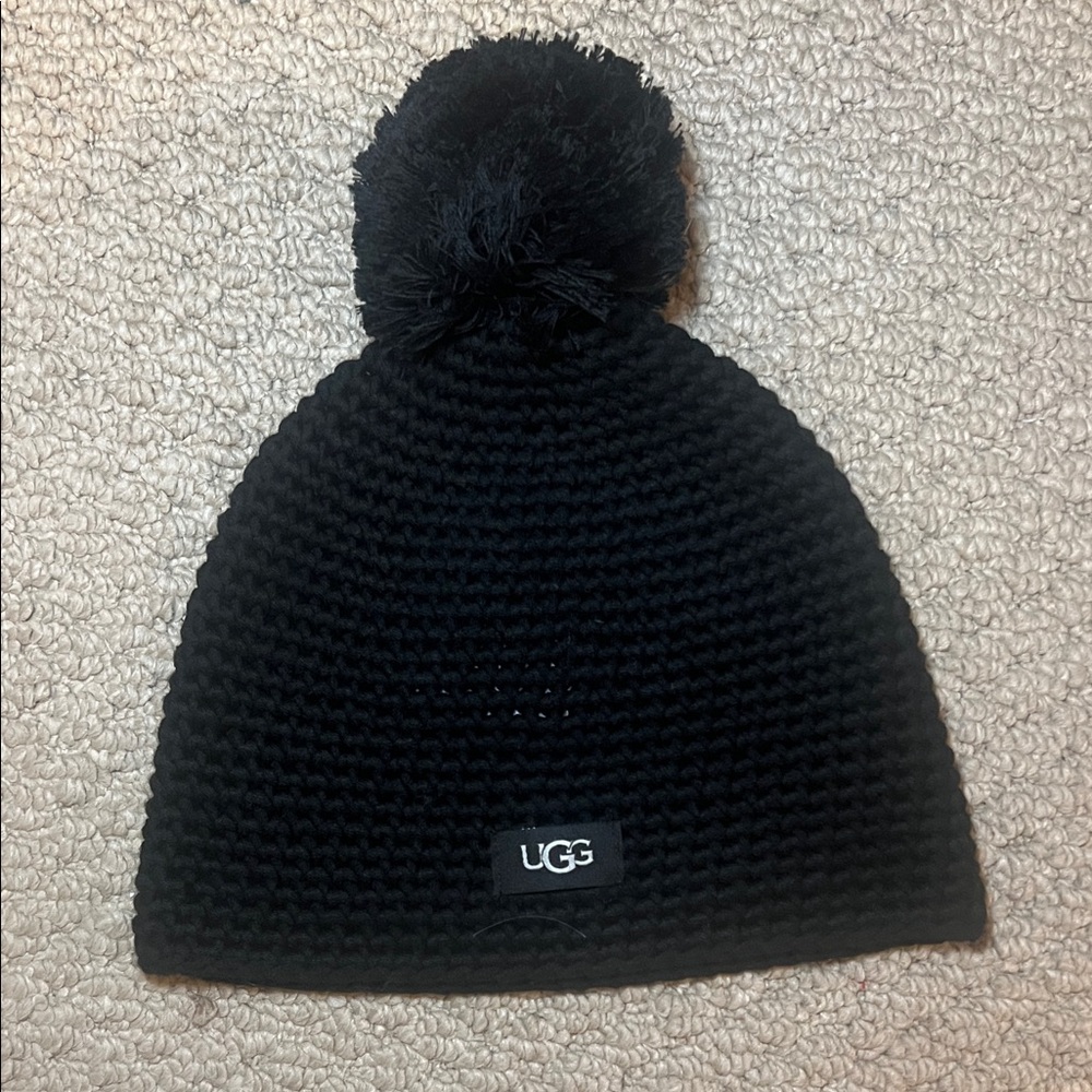 UGG Black Knit Beanie with Pom-Pom